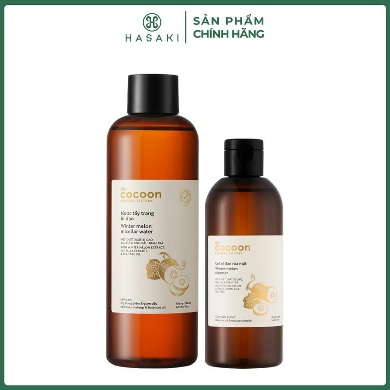 Combo Cocoon Nước Tẩy Trang Bí Đao 500ml + Gel Rửa Mặt Bí Đao 310ml | HASAKI BEAUTY