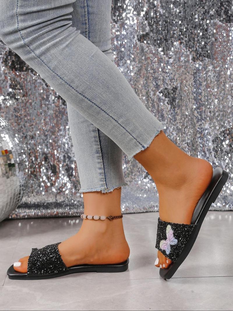Product Introduction of Women's Fashionable Butterfly Pattern Slides, Casual Comfortable Flat Sandals for Summer, Non-slip Slides for Indoor & Outdoor Wear, Walking Shoes 5