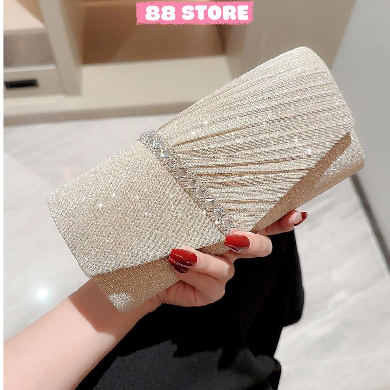 Túi xách nữ,ví nữ dự tiệc cầm tay,đính kim tuyến lấp lánh sang chảnh,kèm dây đeo chéo VI-27