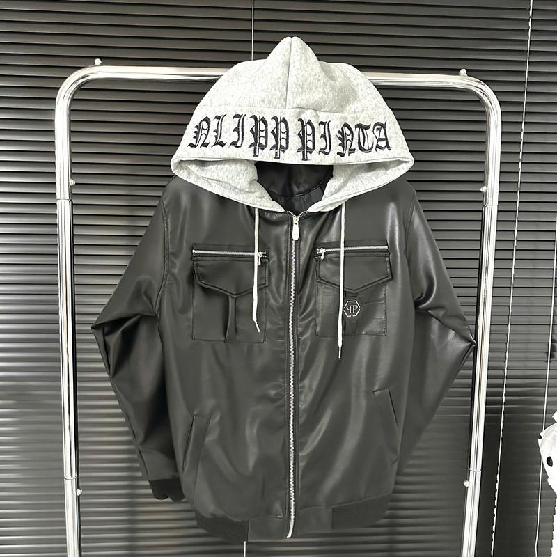 Áo Khoác Da Phii Lipp Thêu Mũ, Túi Khoá , Logo Sắt , Cho Nam Nữ Menswear Jacket