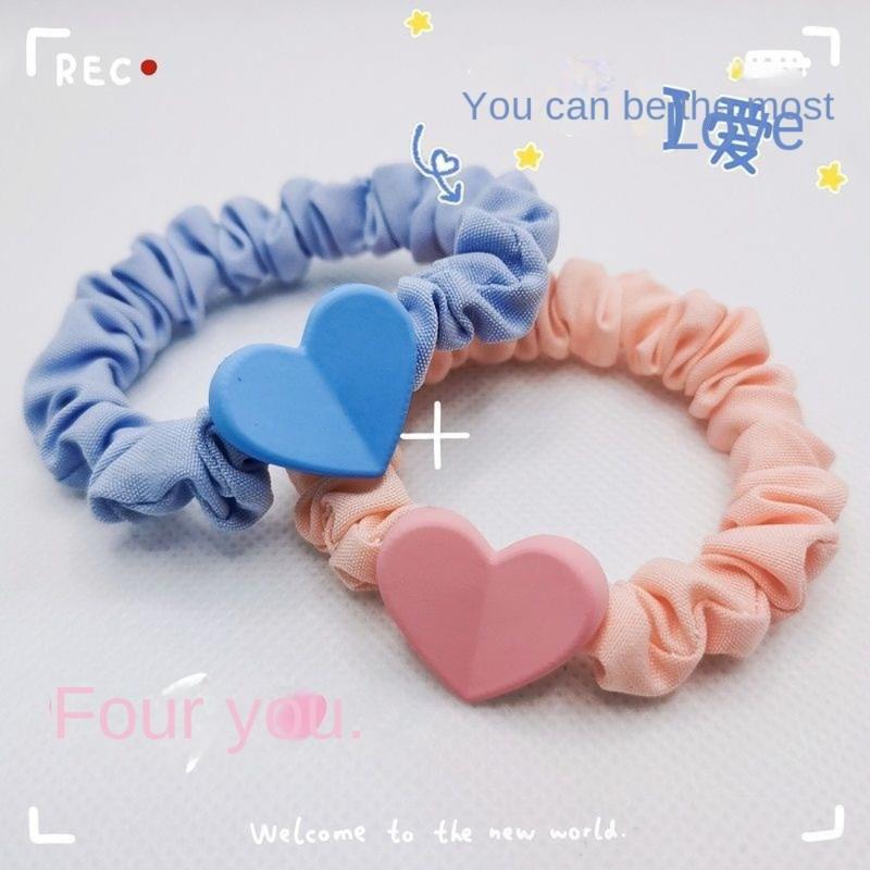 New Cheese Heart Wrinkle Hair Band Candy Color High Elastic Bow Headband Little Fresh No Harm Sweet Hair Rope Children Headdress 6