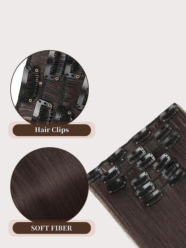 24 Inch Synthetic Long Straight Clip In Hair Extensions, 16 Clips Brown Wig Pieces For Female 5