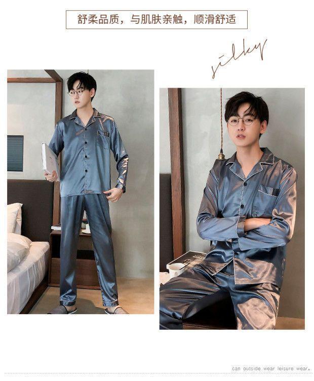 Product Introduction of Bộ Đồ Ngủ Nam, Chất Liệu Lụa Lạnh, Quần Dài Tay Mùa Xuân Và Mùa Thu, Mỏng Và Rộng Rãi, Ngoại Cỡ, Thích Hợp Mặc Nhà, Bộ Đồ Hai Mảnh Mùa Hè 18
