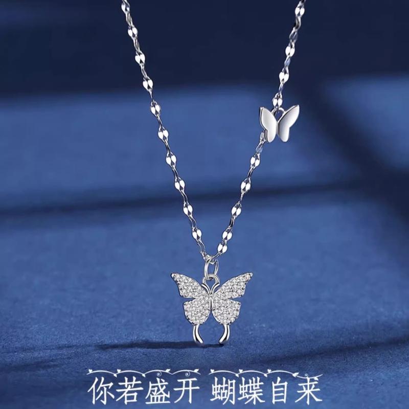 Vòng Cổ Bạc Sterling S925, Vòng Cổ Bướm Dát Đính, Dành Cho Phụ Nữ Và Trẻ Em Gái, Thiết Kế Đặc Biệt, Dây Chuyền Xương Đòn Thích Hợp Làm Quà Tặng Sinh Nhật Bạn Gái Và Bạn Gái 0