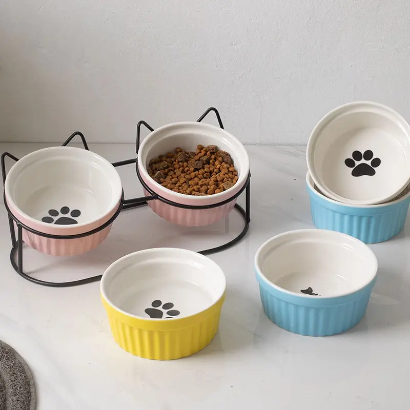 Ceramic pet bowl neck bowl pet double bowl cat bowl bowl Pet drinking bowl Pet eating bowl Pet supplies cat bowl