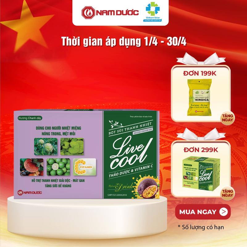 Bột sủi thanh nhiệt Livecool Nam Dược hương chanh dây hộp 10 gói x 7gr