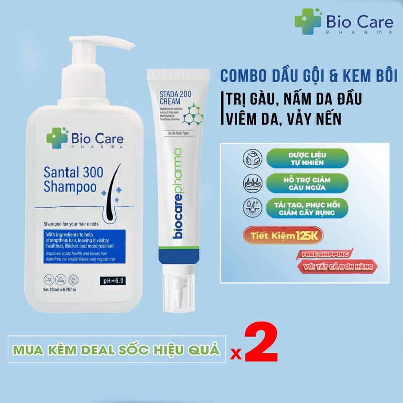 Dầu gội + Kem bôi hỗ trợ trị nấm ngứa da đầu, giảm gàu Biocare Pharma Chăm Sóc Tóc Dưỡng Tóc