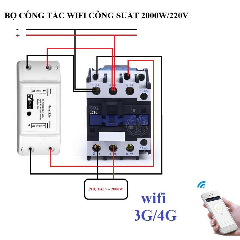 Bộ công tắc điều khiển từ xa hẹn giờ bật tắt bằng điện thoại kết nối wifi 3G 4G Smart Life và Khởi động từ CJX2 12A công suất lớn 2000W công tắc wifi công tắc điện thông minh contactor khởi động từ công tắc hẹn giờ ổ cắm hẹn giờ - SMART-LIFE-CJX212A 0