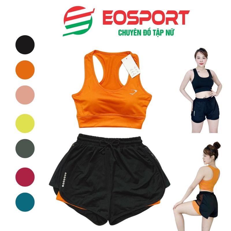 Ng04 Bộ Tập Gym Aerobic Chạy Bộ Đạp Xe Đi Biển Thể Thao Nữ Áo Bra Kèm Mút Kết Hợp Quần Đùi 2 Lớp Phối Lưới Eosport Yoga Tập Thể Dục