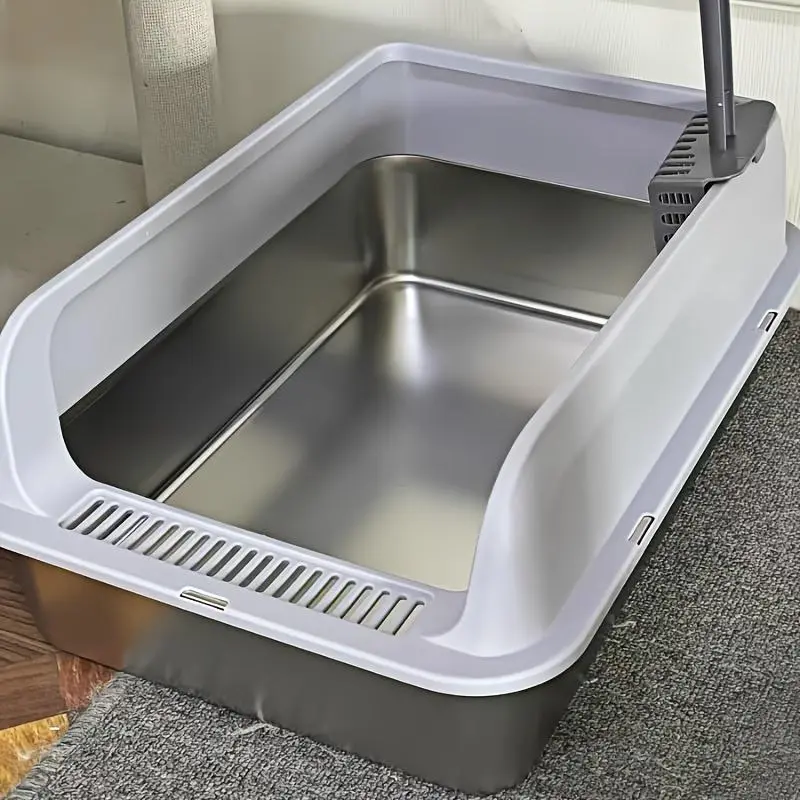 Stainless Steel Cat Litter Box, Large Space Leak-proof Non-stick Easy Clean Metal Tray for Large Cats, Pet Supplies for Indoor Outdoor Use