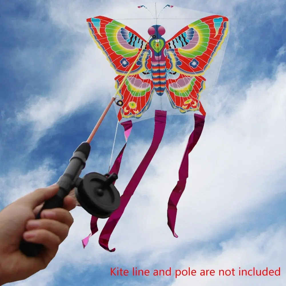 Kite With Fishing Rod Dynamic Cartoon Butterfly Handheld Fishing Rod Kite With Handle Children Flying Kite Toy