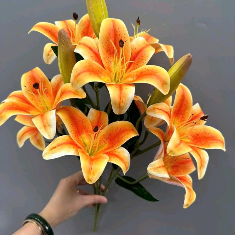 Cụm hoa ly cao su 9 hoa 3 nụ to đẹp bền lâu, hoa giả hoa lụa cao cấp trang trí decor