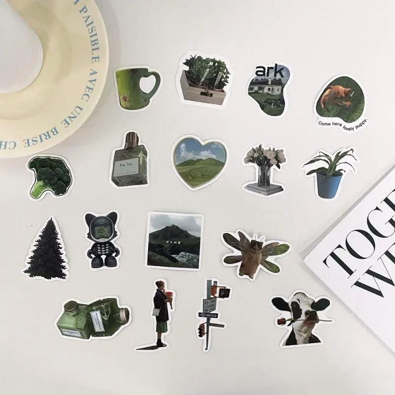 Green Themed Sticker, 63pcs/set Waterproof Self Adhesive Decorative Sticker, DIY Decals for Water Bottle, Laptop, Phone Case, Scrapbooking, Journal Making, Cover 4