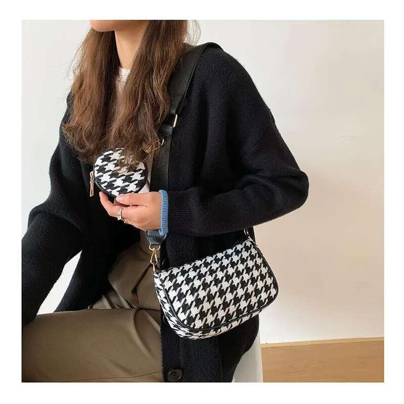 Product Introduction of Female Vintage Plaid Printing Shoulder with Mini Round Purse Pendant Women Casual Small Crossbody Bags 2pcs Composite 11