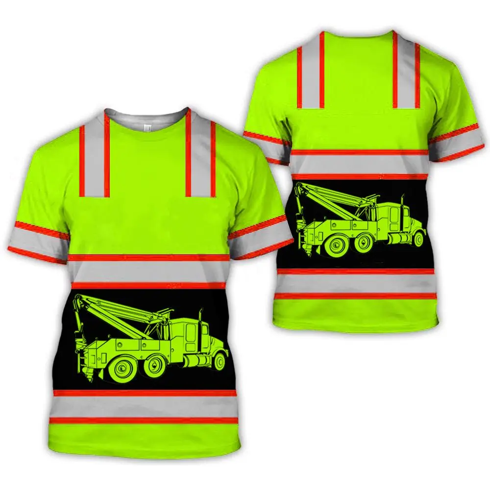 High Quality 100% cotton Crane Outdoor Work T-shirts Clothes Workers Safety High Visibility Clothing Truck Logo T shirt Construction Machinery Design Comfortable  Casual Tees Tops