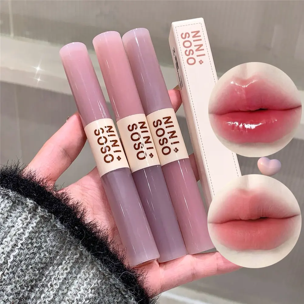 Bộ Son Bóng, Ninisoso, Hai Đầu, Lì Và Bóng, Son Môi, Không Thấm Nước, Trang Điểm Môi Nhung, Son Bóng, Trang Điểm Môi