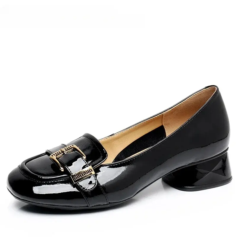 Women's Shoes Loafers  New Thick Heel Genuine Leather Spring Shoes British Style Large Size Casual Footwear Woman