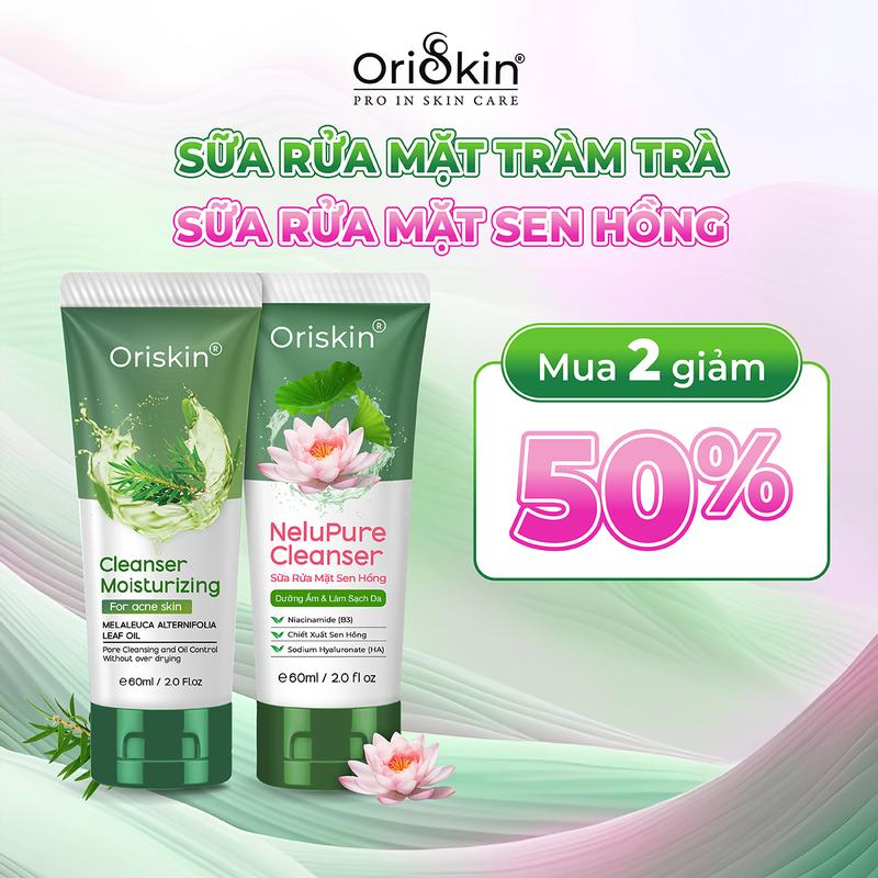 [ Bấm Mua 2 Giảm 50% ] Sữa Rửa Mặt Tràm Trà Dành Cho Da Dầu Mụn Và Sen Hồng Cho Da Thường, Da Khô Oriskin 60ml _ sữa rửa mặt