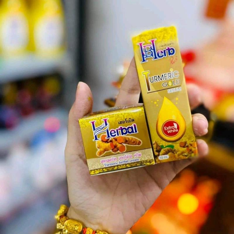 Combo Kem nghệ chấm mụn Herbal và Serum Nghệ Herbal Thái Lan