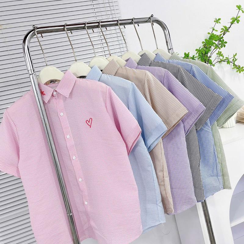 [A19] Áo sơ mi nữ Qiho kẻ sọc SM cộc tay Women Top | BigBuy360 - bigbuy360.vn