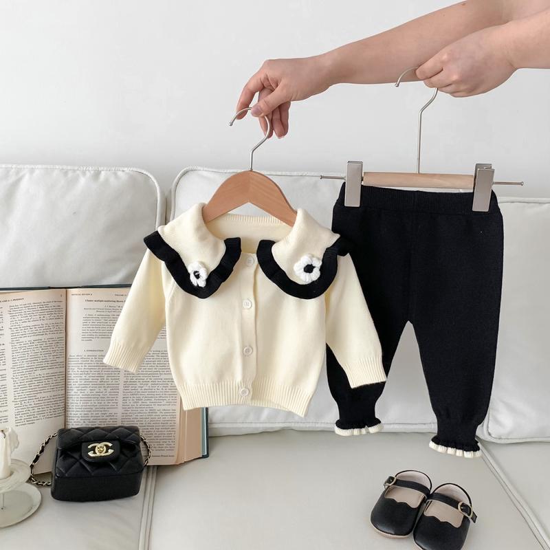 Bộ Đồ Áo Len Cho Em Bé Áo Cardigan Hoa Bộ Đồ Hai Mảnh Mùa Thu Đông Cho Em Bé Gái Áo Khoác Ngoài Quần Dệt Kim Váy Trẻ Em