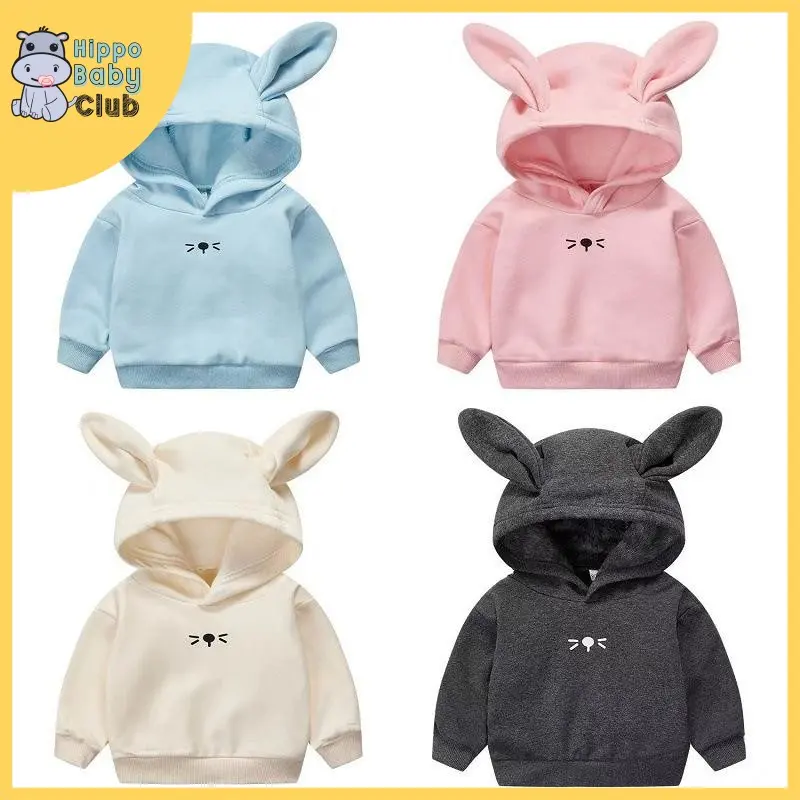 (0-4yrs) Rabbit Ear Baby Hoodie Long Sleeve Boys Sweater Girls Jacket Baju Sejuk Budak Telinga Arnab 0532