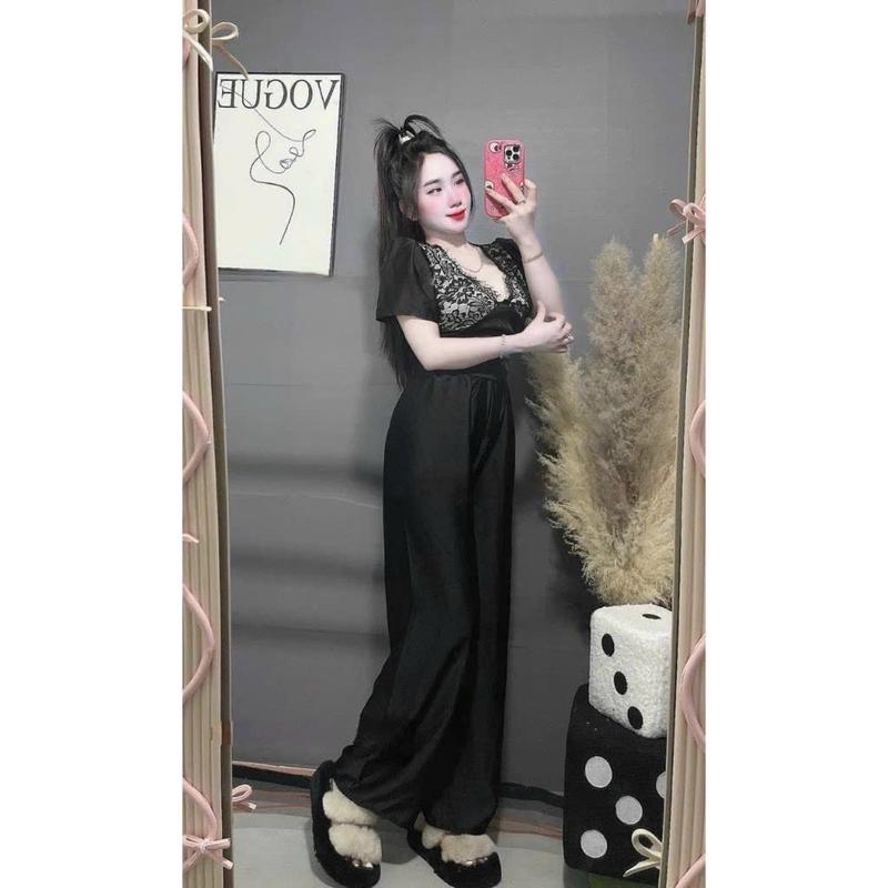 Sét Cúp Ngực Phối Ren,Tay Ngắn Xinh, Quần Lụa Nữ váy  body vaynoel Women Voi 5