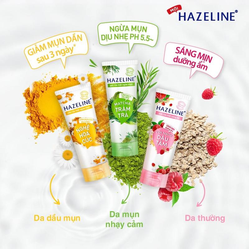 Product Introduction of Sữa Rửa Mặt Hazeline Nghệ Hoa Cúc | Tràm Trà Rau Má | Yến Mạch Dâu Tằm - Tuýp 100G 0
