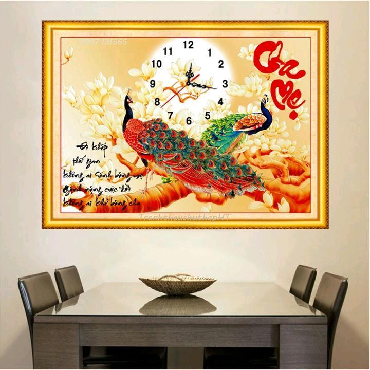 TRANH ĐÍNH ĐÁ ĐỒNG HỒ CHA MẸ Vs063 80x55cm Handmade Thêu Chữ Làm Đồ Handmade