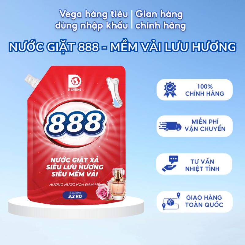   Túi 3.2Kg  Nước giặt D-Shining 888 - Siêu Mềm Vải Lưu Hương Thơm Ngát Hương Hoa Đam Mê  Huyền Bí  Phấn Thơm Cho Bé - Dung Tích ToTiết Kiệm 
