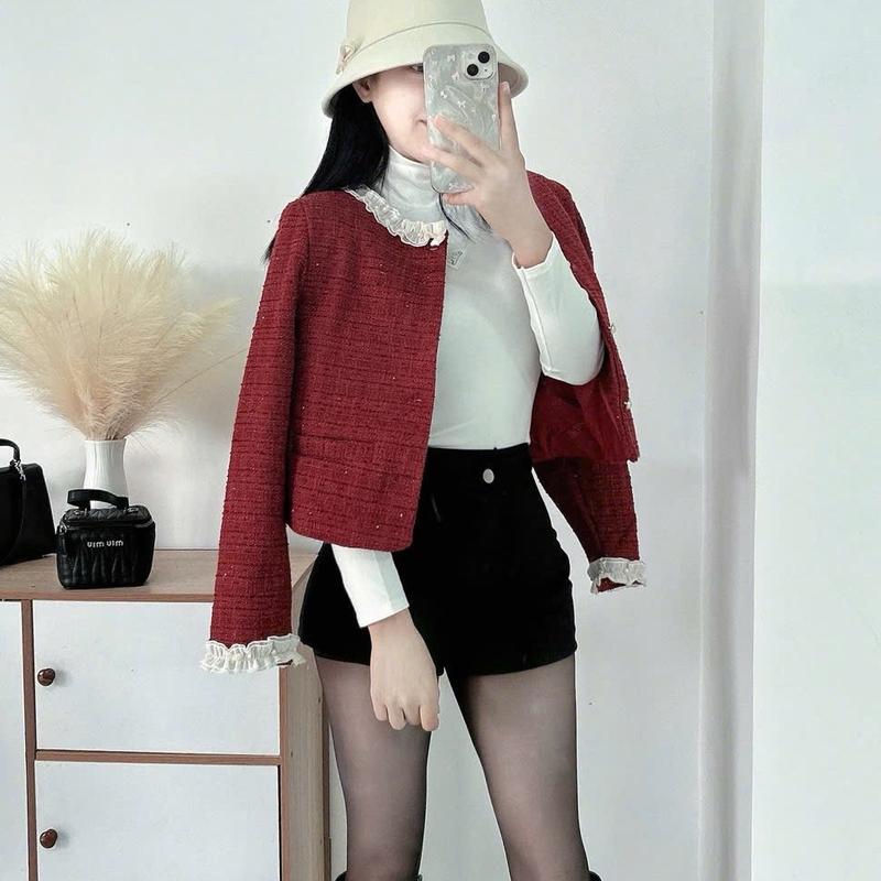 áo khoác dạ phối bèo trắng tiểu thư xinh 5