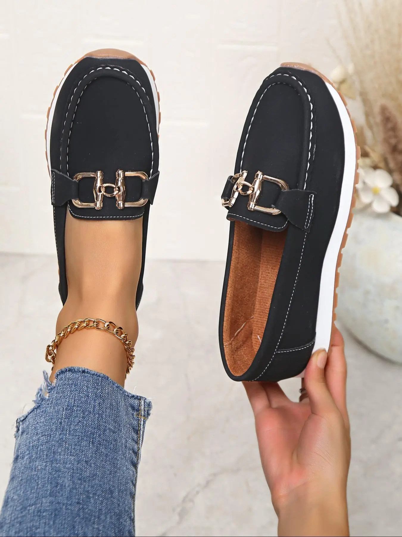 Women's Fashionable Solid Color   Slip on Walking Shoes, Casual Comfortable Non-slip Walking Shoes, Female All-match Round Toe Shoes for Daily Wear, Girl