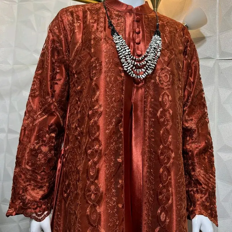 BAHAN SATIN CRISTAL MIX TILE BORDIR BAHAN SUPER MEWAH BUSUI FRIENDLY Muslim Kaftan Wanita Gamis 4