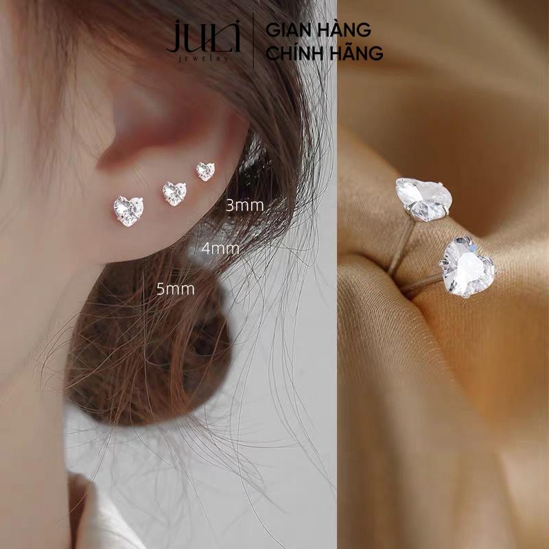 [Khuyến Mãi]Bông tai bằng bạc Ý trắng sáng lấp lánh, đính Kim Cương sang trọng Hot trend|KT1031 JULI 8