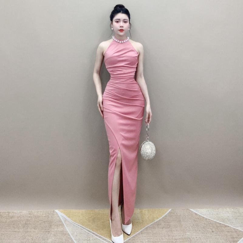 Váy Thiết Kế VQLADY D-A3 Nữ  Đầm thiết kế cổ yếm đính ngọc chất Thun phù hợp đi chơi và đi dự tiệc Dress Nhung Voi Sen váy  voan  đỏ hồng  đỏ và hồng