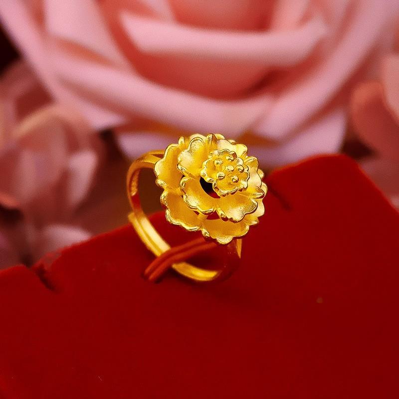 Product Introduction of Gold-Plated Women's Vintage Flower Ring Imitation Vietnamese Gold Flower Ring Bride Wedding Prosperity Flower Ring Jewelry 2