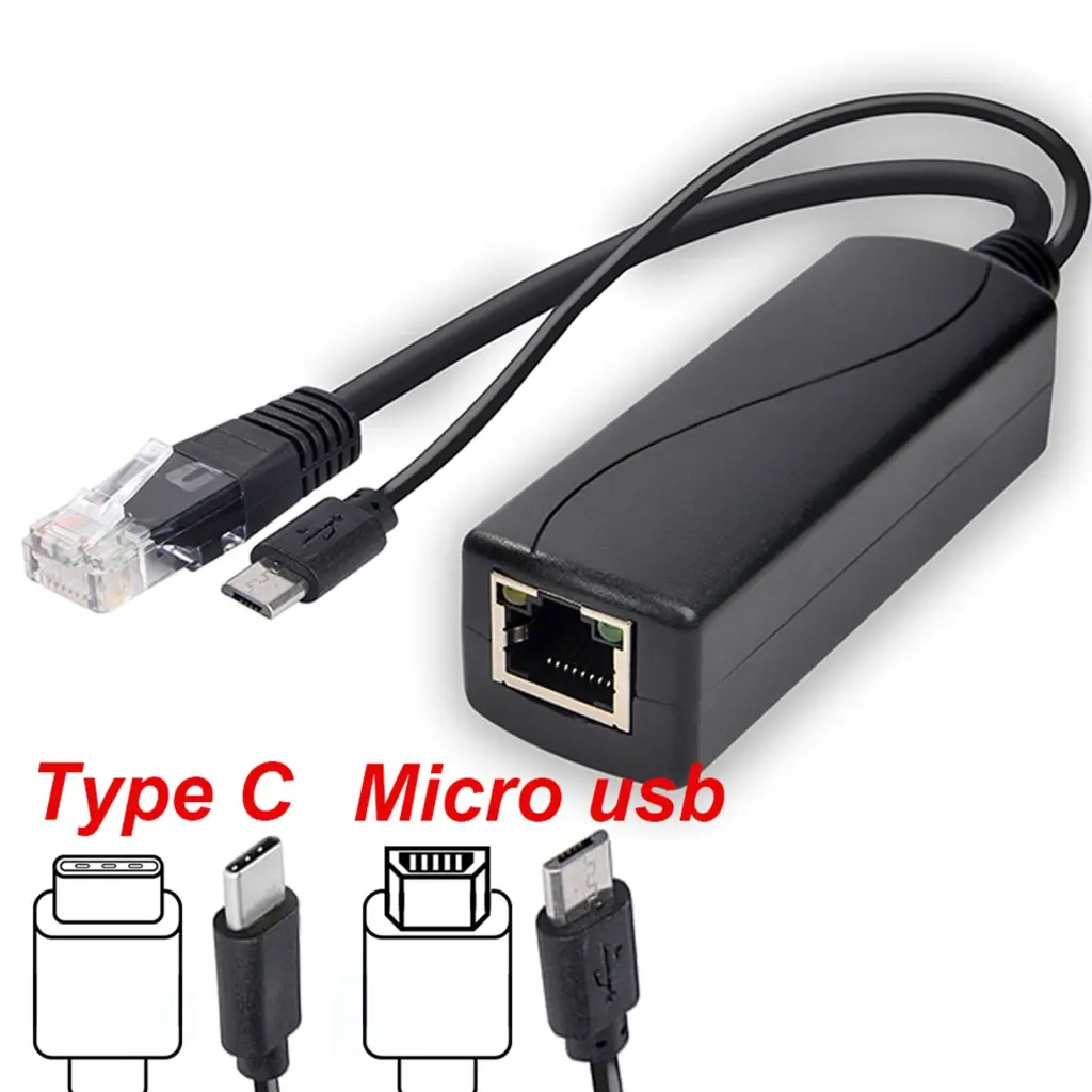 Bộ Chia POE 48V Đến 5V, MicroUSB Loại C, Bộ Chuyển Đổi Nguồn Qua Ethernet, Cáp, Kim Phun, Mô-đun Cấp Nguồn Cho Camera IP