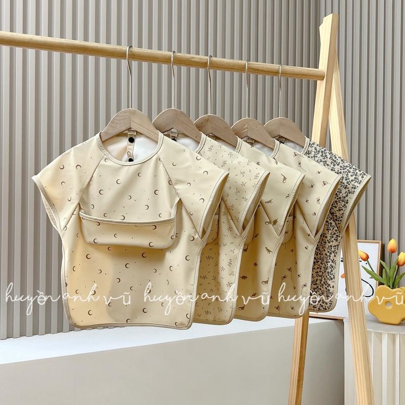 Áo Yếm Ăn Dặm Cho Bé Cao Cấp PU Siêu Mềm, Chống Thấm Nước Chống Bẩn Có Túi Tiện Dụng Cho Bé