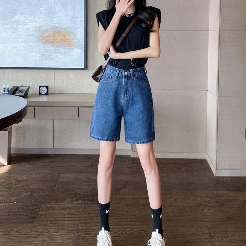 Quần Sọt Ngố Lửng Ống Rộng Nữ Chất Bò Lưng Cao - quần Jean ngố nữ