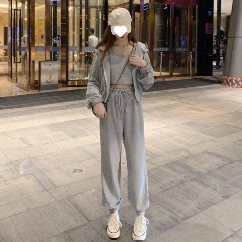 Bộ Đồ Ba Mảnh, Phong Cách Hàn Quốc Mới Mùa Xuân Và Mùa Thu, Phong Cách Preppy Đường Phố Ngọt Ngào Bộ Đồ Thể Thao Thời Trang Thường Ngày Dáng Rộng Rãi, Dành Cho Nữ 1