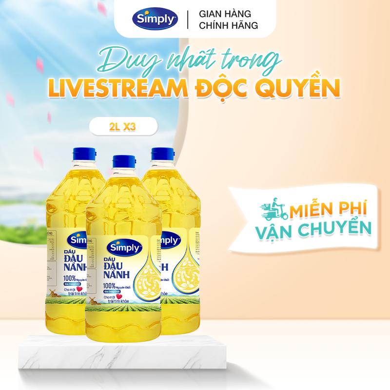 Combo 3 Dầu Đậu Nành Simply Nguyên chất 2L - Dầu Ăn Sạch, Giàu Omega-3