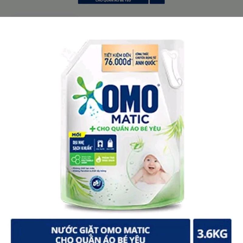 Nước Giặt Omo Matic Cho Quần Áo Bé Yêu Mới Dịu Nhẹ Sạch Khuẩn Túi 3.6kg - Cho Bé