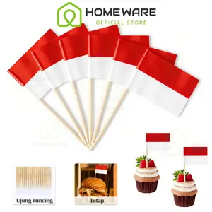 100 Buah Tusuk Gigi Bendera Indonesia Tusuk Koktail Mini Topper Cupcake Tusuk Bendera Negara untuk Dekorasi Pesta Perayaan, Koktail, Makanan, Bar, Kue