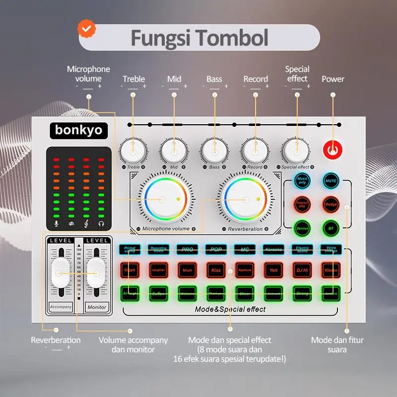 Bonkyo New upgraded metal material  F999MAX+M996+Light+Headset Sound Card Bluetooth Live SoundCard F999MAX Soundcard Audio Live Mixer untuk Live streaming Karaoke 6