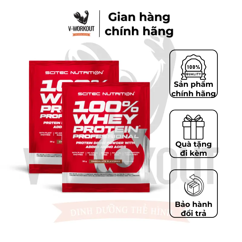 Mẫu protein whey| Combo 5-10 gói 30g Scitec Nutrition Sample 100% Whey Protein Professional - Tăng Cơ Nhanh