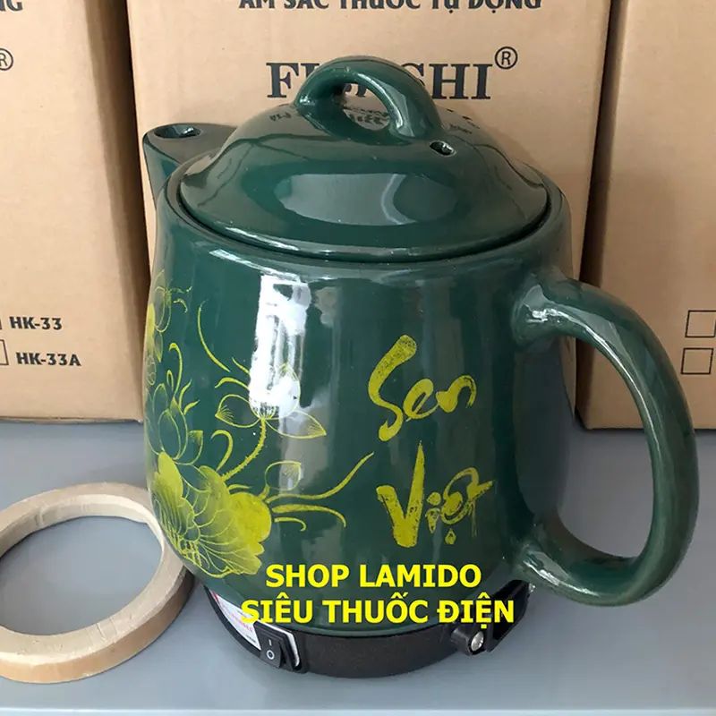 ấm sắc thuốc điện GỐM SỨ BÁT TRÀNG Fujishi 3.2 lít HK-33B - [ XANH LỤC] - siêu thuốc điện nấu tự động ngắt Ấm Siêu Tốc Ấm Đun 4