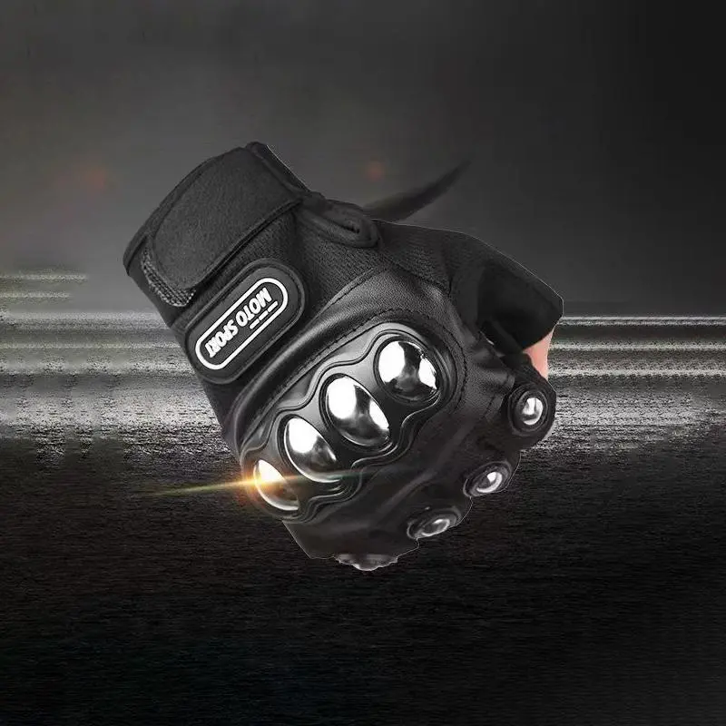 Outdoor Knuckle Safety Half-finger Gloves, 1 Pair Steel Outdoor Knuckle Motorcycle Motorbike Powersports Safety Gloves, Outdoor Accessories 7