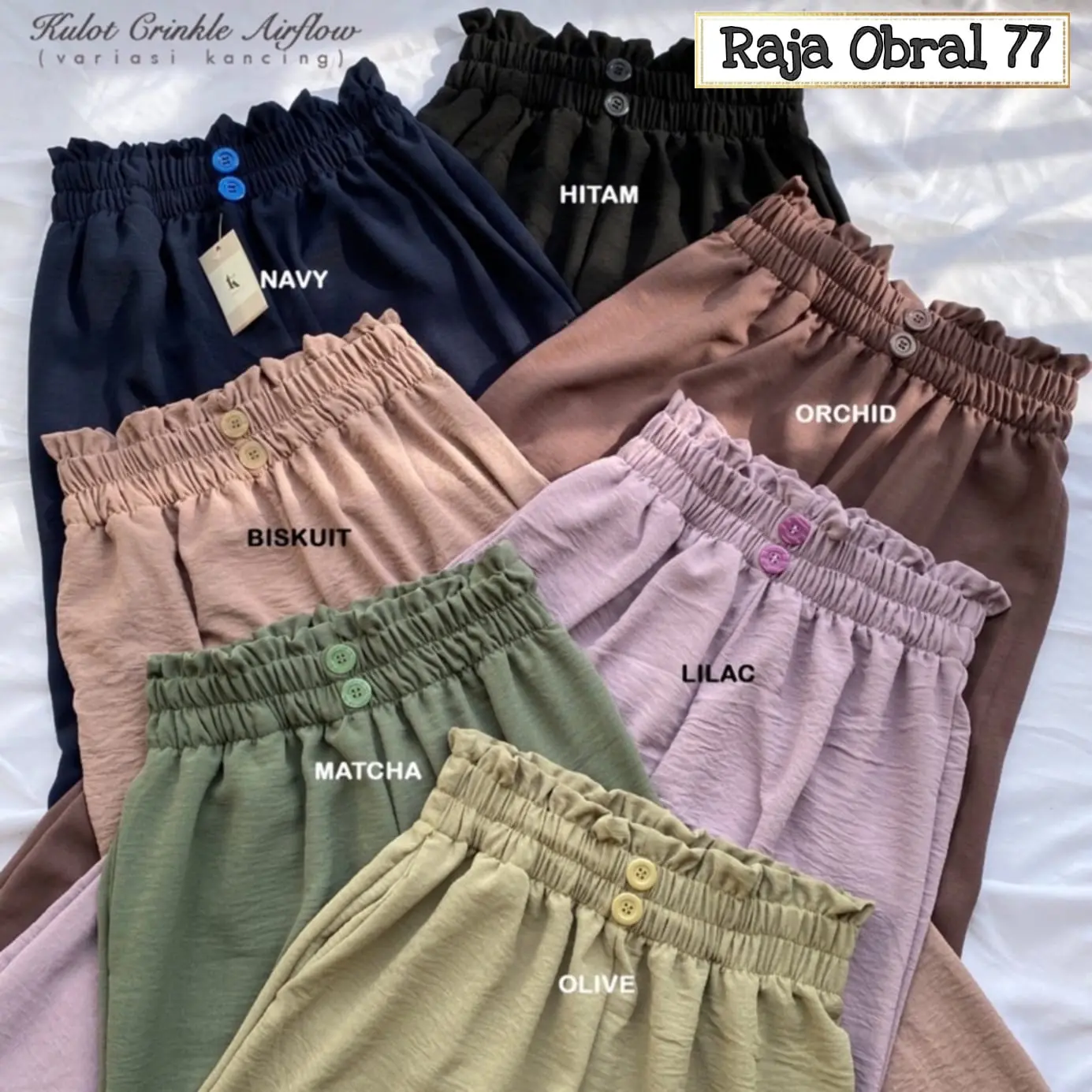 Kulot highwaist variasi kancing dua full karet bahan cringkel airflow untuk wanita dewasa