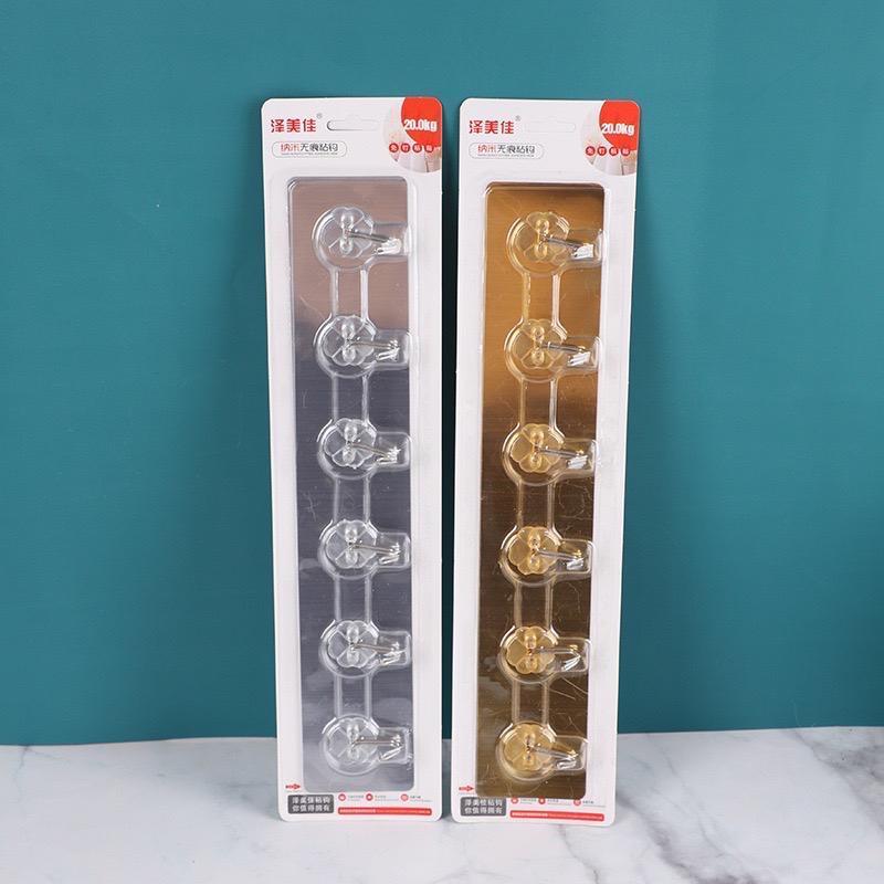 Product Introduction of [Combo 3 Thanh] Móc treo đồ nhà bếp nhà tắm chịu lực 10kg inox thanh 6 móc dán tường đa năng 4