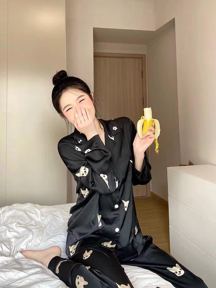 Product Introduction of Bộ Đồ Ngủ Dài Tay Lụa Lạnh Cao Cấp Phong Cách Pháp, Dành Cho Nữ, Bộ Sưu Tập Mùa Xuân Và Mùa Thu, Quần Dài Mới, Thích Hợp Cho Học Sinh, Bộ Đồ Mặc Nhà, Năm 2024 17